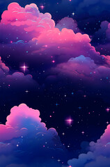 pink and dark blue clouds and stars illustration repeating tile pattern made with generative ai 