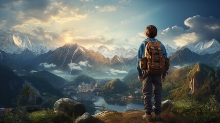 Men hiking in mountains AI generated image