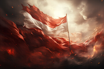 Indonesia independence day, indonesian flag fluttering with passion - obrazy, fototapety, plakaty