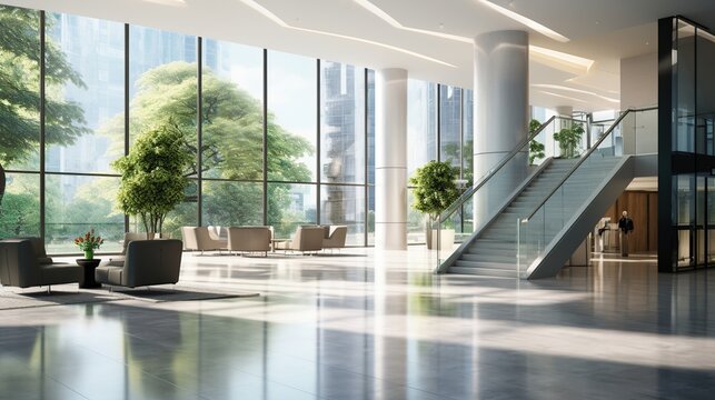 Interior office design with nature background AI generated image