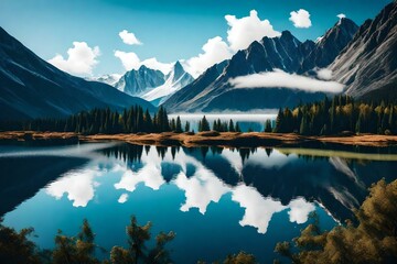 lake and snow mountain view Generated Ai