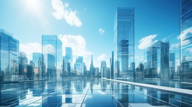 High glass building tower office skyscrapers in city view