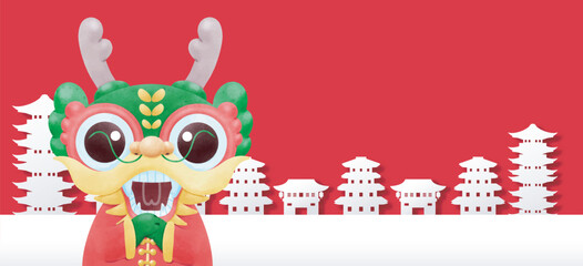 Happy Chinese new year 2024 and little dragon in year of the dragon zodiac Capricorn calendar poster design gong xi fa cai Background illustration vector, Translate happy new year