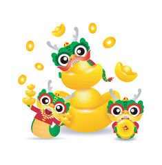 Happy Chinese new year 2024 and little dragon in year of the dragon zodiac Capricorn calendar poster design gong xi fa cai Background illustration vector, Translate happy new year