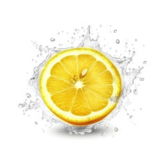 Fototapeta na wymiar Fresh lemon and splash. 3D illustration digital art design, generative AI