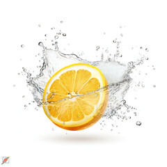 Fototapeta na wymiar Fresh lemon fruit with water splash. 3D illustration digital art design, generative AI