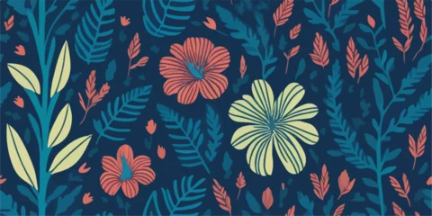 Deurstickers Island-Inspired Tropical Patterns for Spring Flowers © valenia