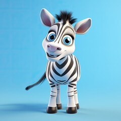 Fototapeta na wymiar Cute Zebra, 3d cartoon, big eyes, friendly, solid background, minimalistic