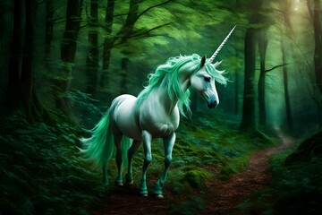 Obraz na płótnie Canvas white unicorn horse in the forest