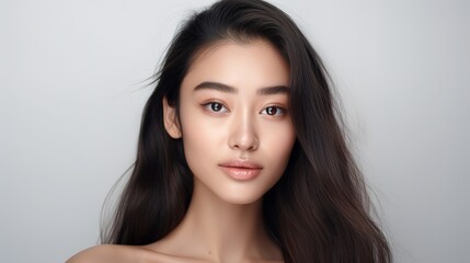 Obraz na płótnie Canvas beautiful asian woman with clean, fresh skin, Face care, facial treatment, and glowing skin