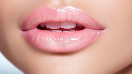 Close up photo of women lips. Cosmetology beauty injection procedure. Hyaluronic acid. Lip protection balm. Hygienic lipstick with generative ai