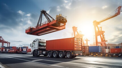 Fototapeta na wymiar container cargo freight ship with crane with generative ai