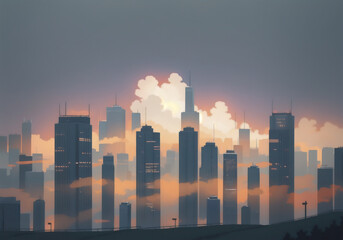 Fototapeta na wymiar City in foggy. Mist in the metropolis. Generative AI