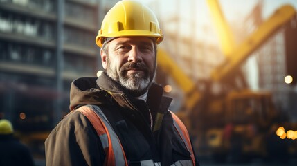 Professional engineer in safety equipment at construction site.