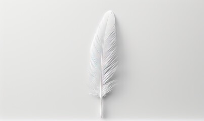  a single white feather on a white background with a shadow.  generative ai