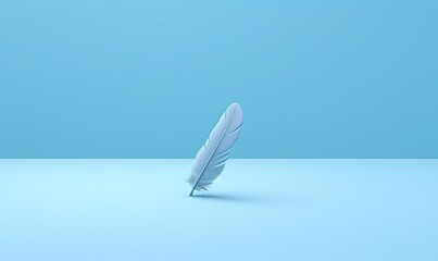  a white feather on a blue background with a reflection in the water.  generative ai