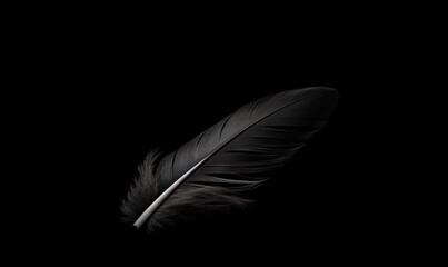  a black and white photo of a feather on a black background.  generative ai