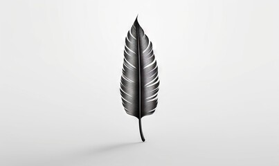  a single black feather on a white background with a shadow.  generative ai