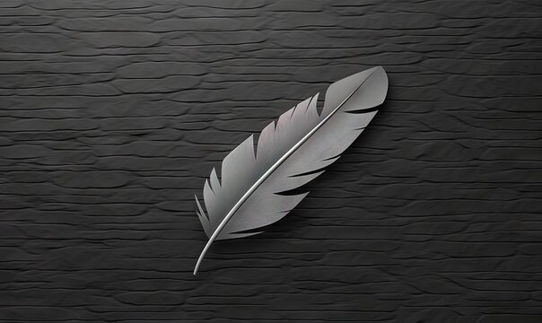  a white feather on a black background with a textured pattern.  generative ai
