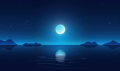  a full view of a body of water with a moon in the sky.  generative ai