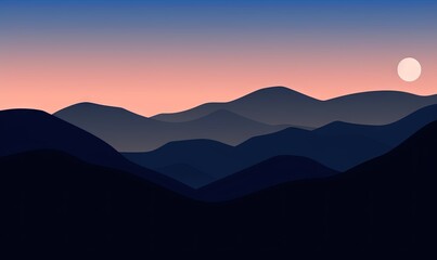  a mountain landscape with a sunset in the background and a moon in the sky.  generative ai