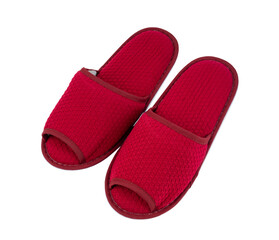 A New textile women's house red slippers isolated on white background, Saved Clipping path.