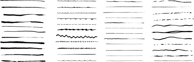 Obraz premium Set of wavy horizontal lines. Set of artistic pen brushes.Doodles, ink brushes.