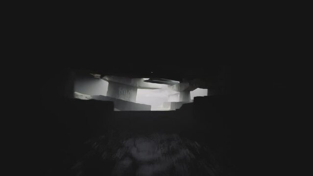 Rapid motion drone flight. Desolated, damaged flooded tunnel. Science-fiction themed video. Dark, monochromatic. Moving forward. City ruins, remains of the city. Post-apocalyptic.3D animation. 
