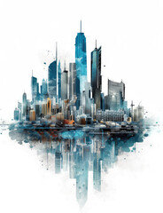 Panoramic city illustration material in front of white background
