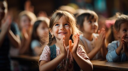 Fototapeta premium Happy children smiling Cheerful little kids enjoying their school break