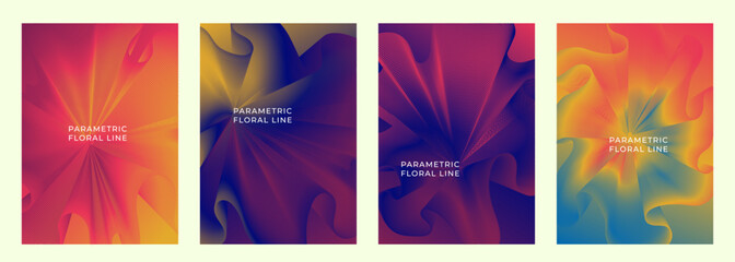 set of colorful abstract floral line art album cover