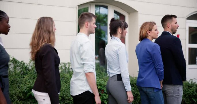 Queue Outdoors. Business People Waiting