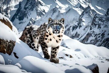 snow leopard in the snow generated ai - obrazy, fototapety, plakaty