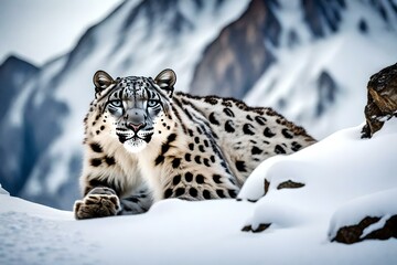 snow leopard in the snow generated ai