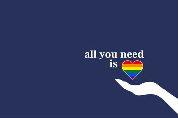 Image of heart with lgbt flag. Love has no borders. All you need is love
