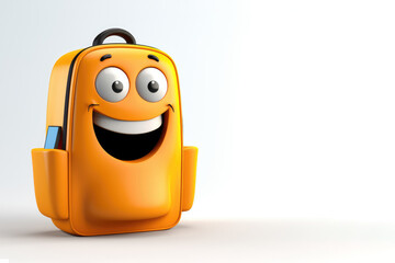 school backpack character smiling on a white background, Generative AI