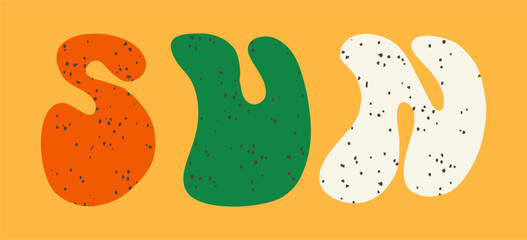 Retro psychedelic 70s 60s poster, phrase. Sun. Floating funky text. Bright vintage vector illustration. Boho hippie style, cartoon.