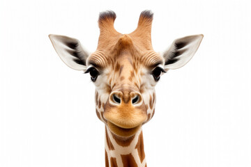 Funny giraffe face isolated on white background. High quality photo