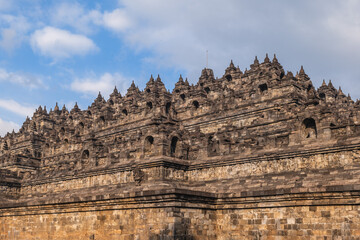 Borobudur or Barabudur, a Mahayana Buddhist temple in Magelang Regency, Java, Indonesia