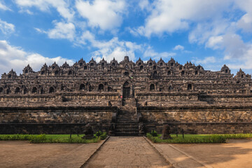 Borobudur or Barabudur, a Mahayana Buddhist temple in Magelang Regency, Java, Indonesia