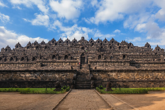Borobudur or Barabudur, a Mahayana Buddhist temple in Magelang Regency, Java, Indonesia