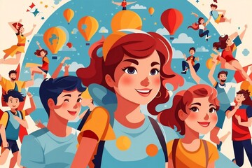 Aug 12 , International Youth Day 2D Vector Art Illustration.Youth Day Concept.Created with generative AI