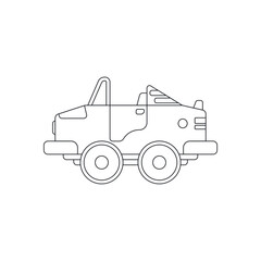 Line vector icon with toys car. Engaging and interactive toys that spark creativity and imagination. Designed for kids. Encourage playtime and ignite the joy of discovery with popular children's toys.