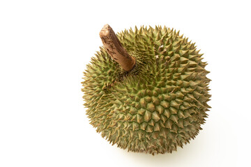 Durian on white background. Durian has a thorny peel, golden yellow flesh with a unique taste,...