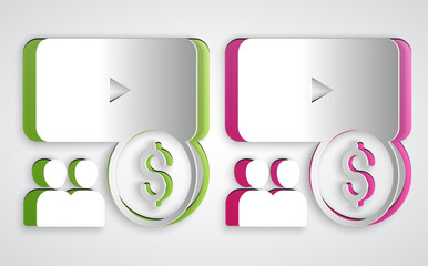 Paper cut Cinema auditorium with screen icon isolated on grey background. Paper art style. Vector