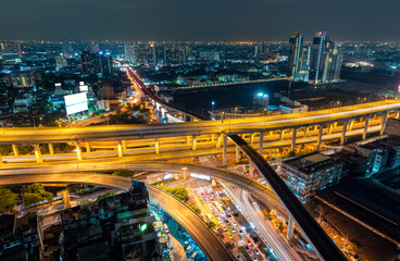 Fototapeta na wymiar Aerial view of Bangkok skyline and skyscraper in Bangkok downtown. Bangkok Thailand