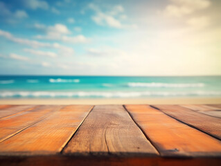 wooden table on the beach