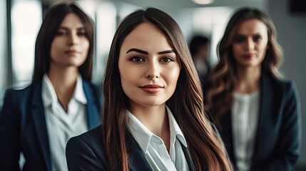 Brunette businesswoman with colleagues at office