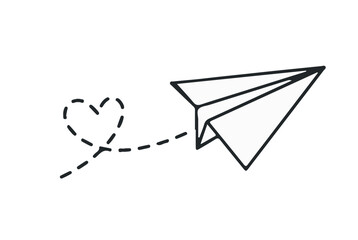 Paper airplane flying with heart, vector illustration