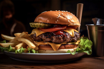 A delicious hamburger.Closeup view